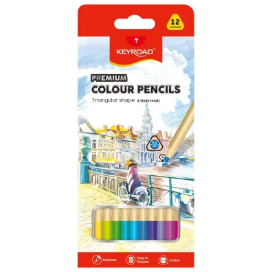 Keyroad Kredki o��wkowe tr�jk�tne 4mm 12 kolor�w