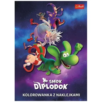 Smok Diplodok. Kolorowanka z naklejkami