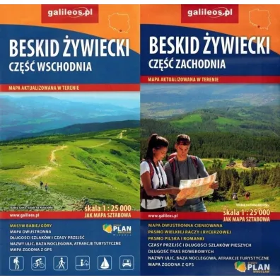 Mapa turystyczna. Beskid �ywiecki. Cz�� wschodnia i zachodnia 1:25 000 (dwustronna)
