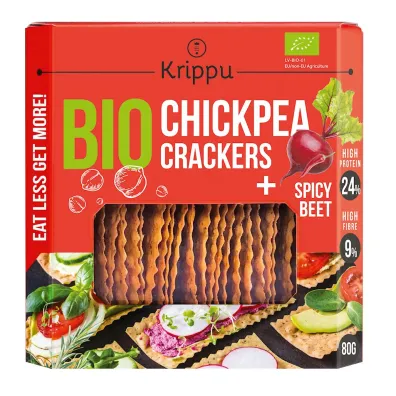 Krippu Krakersy proteinowe z ciecierzycy pikantne z burakiem 80 g Bio