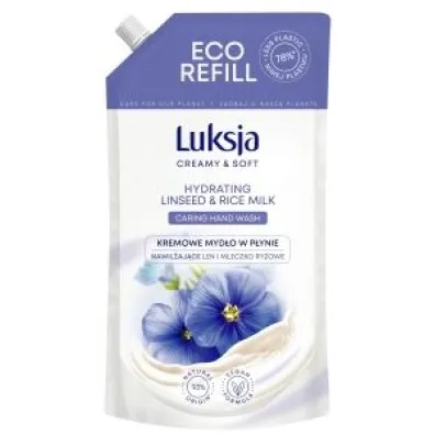 Luksja Creamy & Soft Len i Mleczko Ry�owe Nawil�aj�ce kremowe myd�o w p�ynie - zapas 900 ml