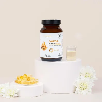 Aura Herbals Omega+ Witamina D3 800 IU dla dzieci, kapsu�ki twist-off - suplement diety 60 kaps.