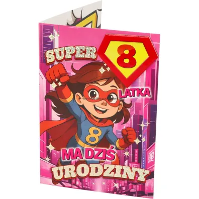 Yeku Karnet Urodziny 8 dziewczynka - Superbohaterka
