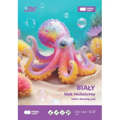 Paczka Blok techniczny bia�y Aqua Cuties A4 170g 10ark. Happy Color 20 sztuk