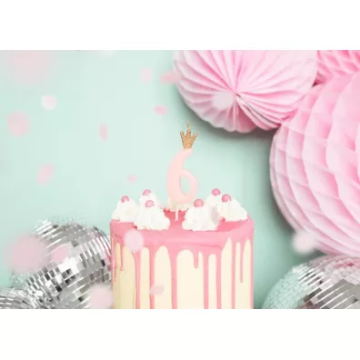 PartyDeco �wieczka urodzinowa 6 jasny r�owy 9.5cm