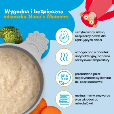 Nana`s Manners Etap 1, Miska silikonowa z przyssawk� i uchwytem, szara