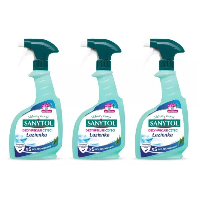 Sanytol Spray do �azienki o zapachu eukaliptusa czy�ci usuwa kamie� i dezynfekuje Zestaw 3 x 500 ml