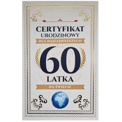 Yeku Karnet Certyfikat Urodzinowy 60 urodziny m�skie