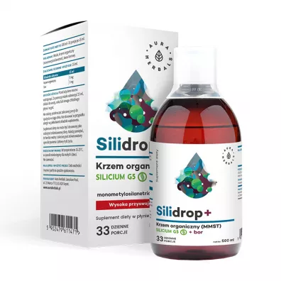 Aura Herbals Silidrop+ Krzem organiczny MMST Silicium G5 + bor Suplement diety w pynie 500 ml