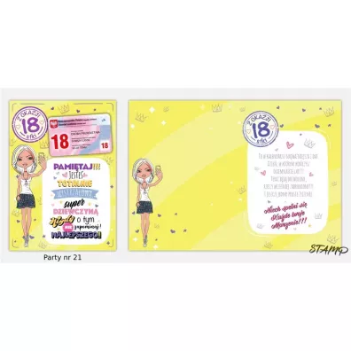 Stamp Karnet Party naklejany B6+koperta Urodziny 18 wz21
