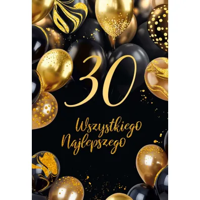 Karnet B6 30 Urodziny z�ote i czarne balony