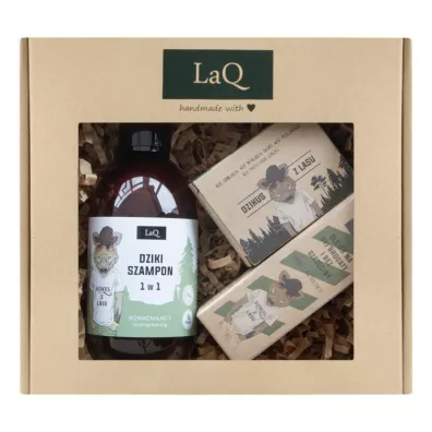 LaQ Zestaw Dzik dla m�czyzn: szampon + olejek do brody + myd�o Dzikus z lasu 30 ml + 300 ml + 85 g