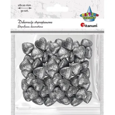 Titanum Styropianowe serca srebrne 19x19mm 50 szt.