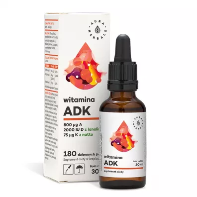 Aura Herbals Witamina A + D3 (2000IU) + K2 MK7 Suplement diety 30 ml