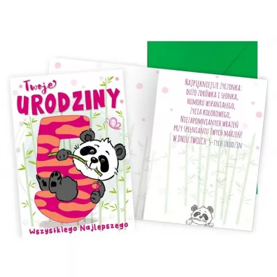 Kukartka Karnet B6 Urodziny 5 Panda