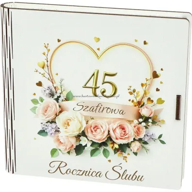 Pude�ko drewniane z ksi��eczk� 45 rocznica �lubu (15x15x2cm)