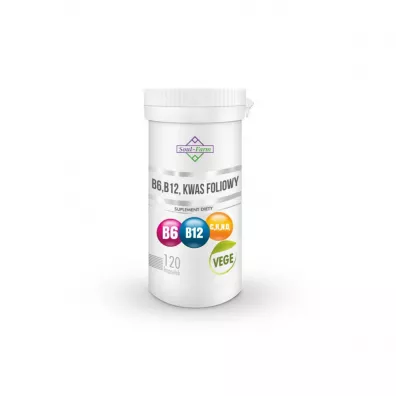 Soul Farm Witamina B6 + B12 + kwas foliowy (18 mg + 600 mcg + 100 mcg) Suplement diety 120 kaps.