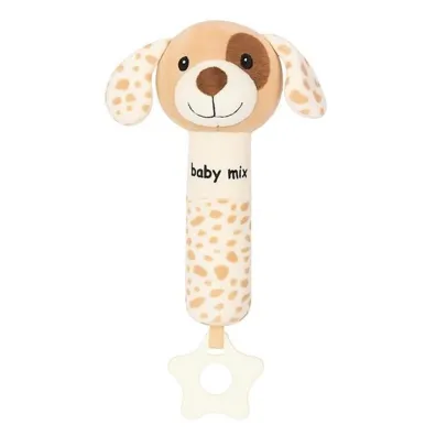 Grzechotka pluszowa z piszczkiem piesek br�zowy Baby Mix