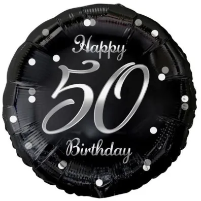 Godan Balon foliowy B&C Happy 50 Birthday, czarny, nadruk srebrny, 18"