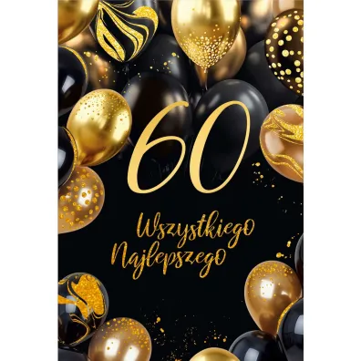 Karnet B6 60 Urodziny z�ote i czarne balony