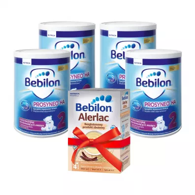 Bebilon Prosyneo HA 2 Mleko nast�pne dla niemowl�t po 6. miesi�cu + Alerlac Bezglutenowa kaszka zbo�owa po 4 miesi�cu Zestaw 5 x 400 g