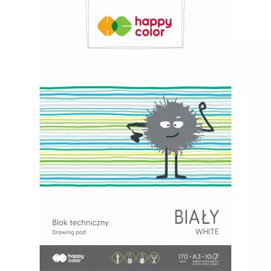 Happy Color Blok techniczny, biay, A3, 170g, 10 arkuszy biay 10 kartek