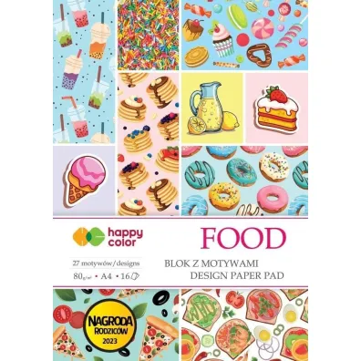 Blok z motywami FOOD, 80g/m2, A4, 16 ark,27 motyw, Happy Color