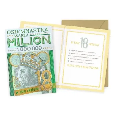 Kukartka Karnet DK-1289 Urodziny 18  cyfry, osiemnastka, banknot