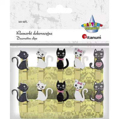 Titanum Klamerki drewniane z dekorem koty 10 szt.