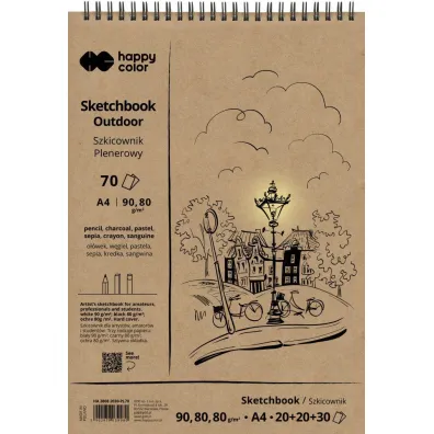 Szkicownik na spirali plenerowy A5 80/90g 70ark. 3 kolory Happy Color