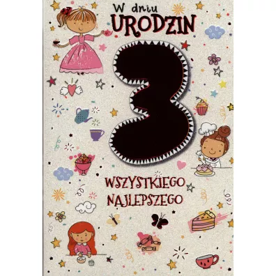 Kukartka Karnet B6 PR-020 Urodziny 3 dziewczynka