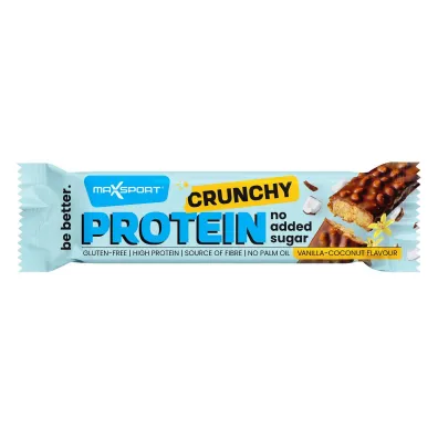 Maxsport Baton proteinowy crunchy o smaku kokosa i wanilii w czekoladzie mlecznej bezglutenowy 40 g