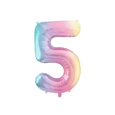 PartyDeco Balon foliowy Cyfra 5 pastelowy t�czowy 86cm