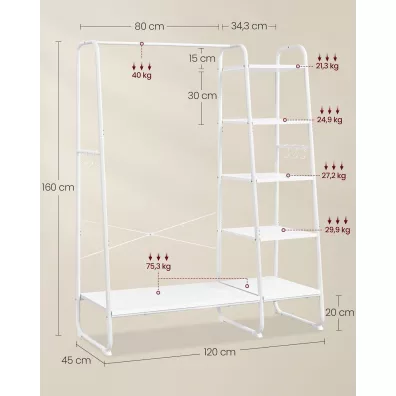 Songmics Wieszak na ubrania z 5 pkami biay