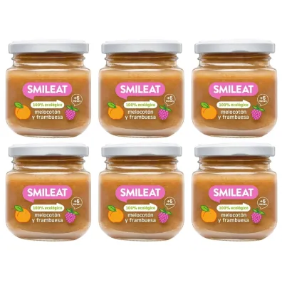 Smileat Deser z ekologicznymi brzoskwiniami i malinami po 6 miesi�cu Zestaw 6 x 130 g Bio