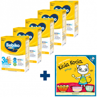 Bebiko Junior 3R Odywcza formua na bazie mleka dla dzieci powyej 1. roku ycia + Kicia Kocia gotuje Anita Gowiska GRATIS zestaw 5 x 600 g
