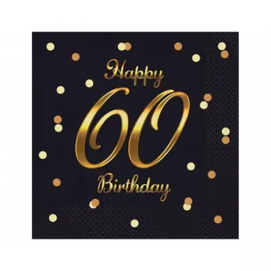 Godan Serwetki Happy 60 Birthday czarne 33 x 33 cm