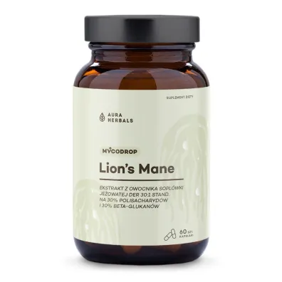 Aura Herbals Mycodrop, Lions Mane 30:1, 30% beta-glukan suplement diety 60 kaps.