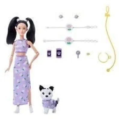 Barbie Jednakowa stylizacja Lalka i piesek Kwiatki Mattel