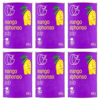 Quality Food Pulpa z mango Alphonso 99,9% mango Zestaw 6 x 450 g