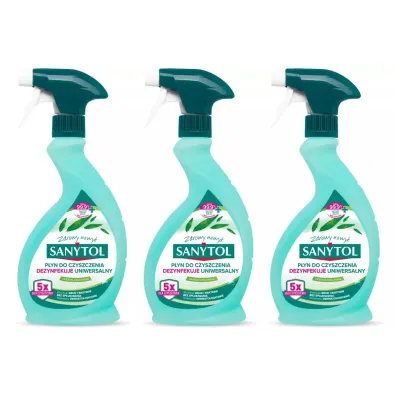 Sanytol Spray uniwersalny do czyszczenia i dezynfekcji o zapachu eukaliptusa Zestaw 3 x 500 ml