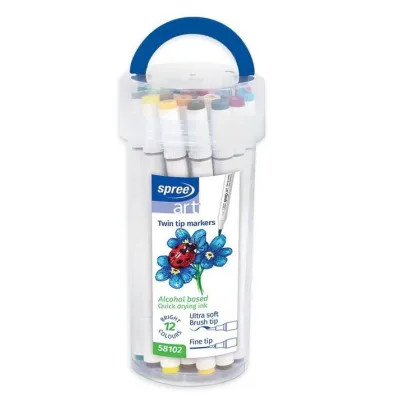 Koh-I-Noor Flamastry dwustronne p�dzelkowe Spree 12 kolor�w