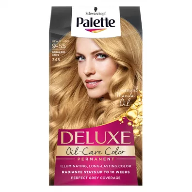 Palette Deluxe Oil-Care Color farba do w�os�w trwale koloryzuj�ca z mikroolejkami 345 (9-55) Z�oty �wietlisty Per�owy Blond