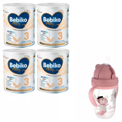Bebiko Pro+ 3 Od�ywcza formu�a na bazie mleka dla dzieci powy�ej 1. roku �ycia + kubek Canpol Babies gratis Zestaw 4 x 700 g