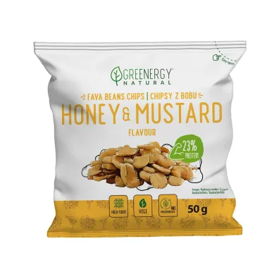 Greenergy Chipsy proteinowe z bobu o smaku miodu i musztardy 50 g