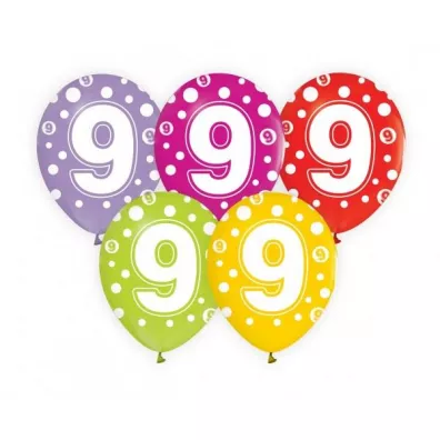 Godan Balony z cyframi 9 5 szt.