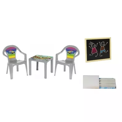 Stolik i dwa krzes�a + tablica pastel szary 3Toysm