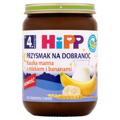 Hipp Przysmak na Dobranoc Kaszka manna z mlekiem i bananami po 4. miesi�cu 190 g Bio