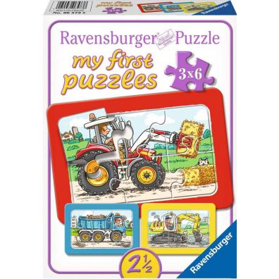 Puzzle 3 x 6 el. Traktor, koparka i ciarwka Ravensburger