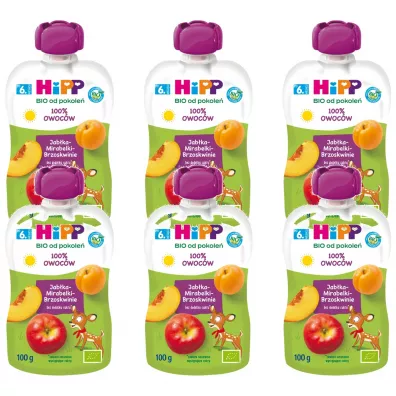 Hipp Mus owocowy po 6. miesicu jabka-mirabelki-brzoskwinie zestaw 6 x 100 g Bio